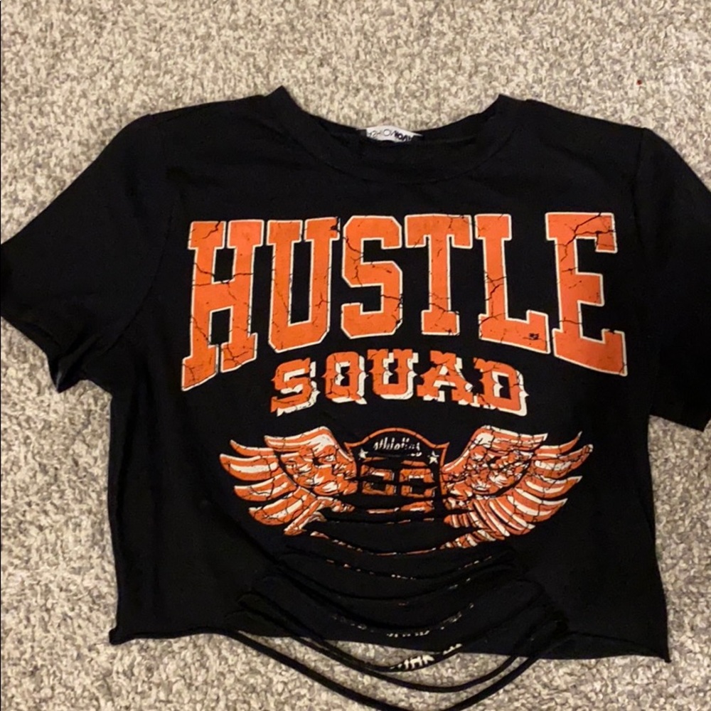 COPY - Hustle shirt front ripped crop top